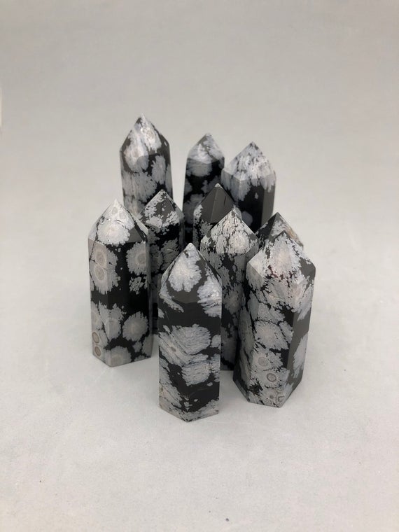 Snowflake Obsidian Crystal Point For Shadow Work, Spiritual Growth, Root Chakra, Grounding, Self Empowerment, Metaphysical Crystal Point