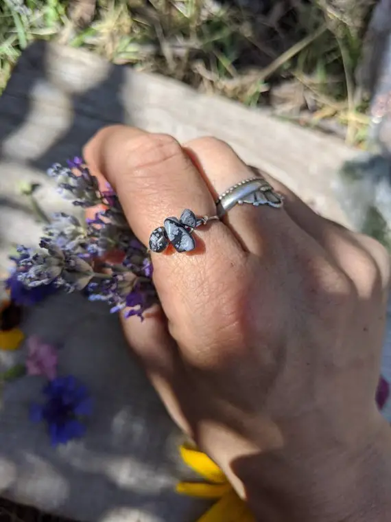 Snowflake Obsidian Crystal Ring, Made To Order, Bronze And Sterling Silver Dainty Natural Crystal Ring