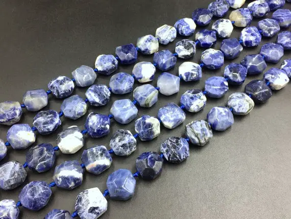 Faceted Sodalite Cushion Beads Blue Sodalite Beads Octagon Beads Nugget Beads Focal Pendant Jewelry Beads 15.5" Full Strand
