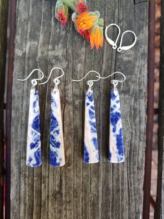 Unique Sodalite Earrings.  Long Sodalite Earrings.  Sterling Silver Sodalite Earrings