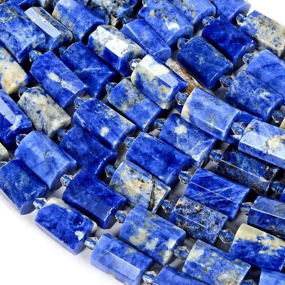 17-19x11-13mm Sodalite Gemstone Faceted Round Tube Loose Beads (s8)