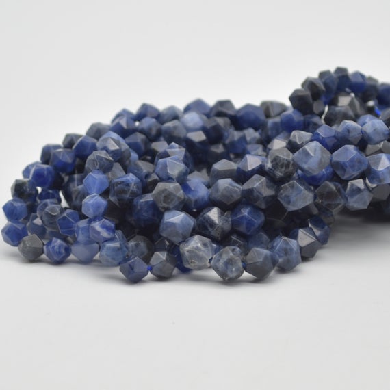 Sodalite Star Cut Faceted Round  Beads - 6mm, 8mm Sizes - 15" Strand - Natural Semi-precious Gemstone