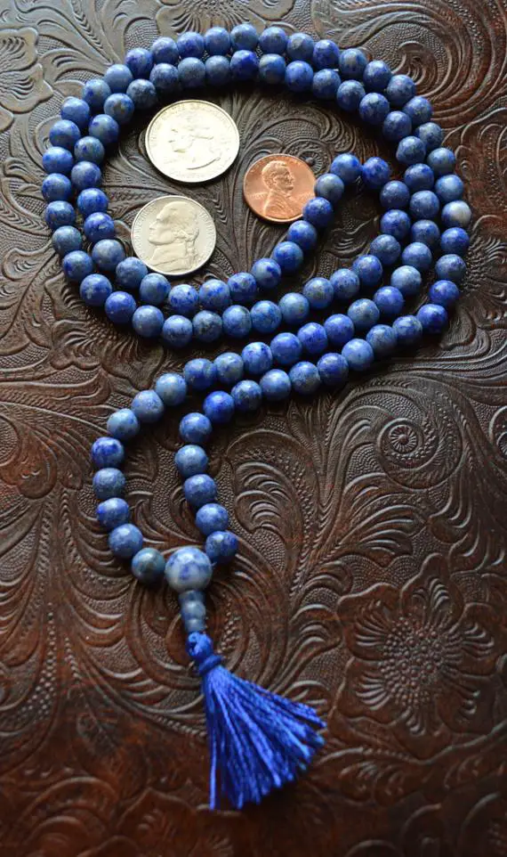 Sodalite Mala Prayer Beads Necklace, Healing Crystal Meditation ,108 Japa Mala