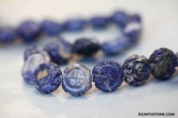 L / Sodalite 15mm Carved Coin Beads 15.5" Strand Natural Blue Gemstone Beads Size / Shade Varies For Jewelry Making