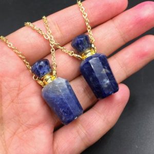 Shop Sodalite Pendants! Blue Sodalite Perfume Bottle Necklace Pendant Essential Oil Diffuser Bottle Crystal Perfume Bottle Pendant Gemstone Crystal Scent Bottle | Natural genuine Sodalite pendants. Buy crystal jewelry, handmade handcrafted artisan jewelry for women.  Unique handmade gift ideas. #jewelry #beadedpendants #beadedjewelry #gift #shopping #handmadejewelry #fashion #style #product #pendants #affiliate #ad