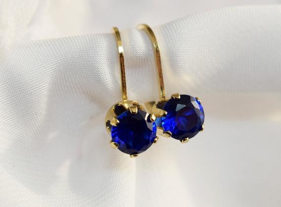 Blue Spinel Leverbacks, 6mm Round Set In 14 Kt Yellow Gold Filled Leverback Earrings