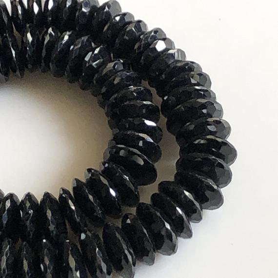 Black Spinel Faceted Round Button Beads Natural Black Spinel 9mm To 12mm Rondelle Beads Black Spinel Coin Beads Sold As 16"/8", Gds1724