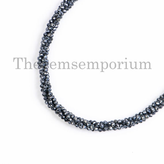 Aaa Quality Black Spinel Necklace, Gemstone Necklace, Mystic Spinel Rondelle Necklace, Faceted Necklace , 3 Line Necklace, Beads Necklace