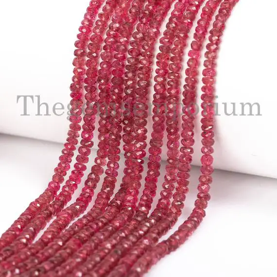 Aaa Top Quality Unheated Burma Red Spinel Faceted Rondelle Necklace, Burma Red Spinel Faceted Beads Necklace, Red Spinel Rondelle Necklace