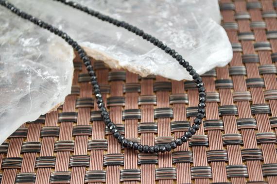 Black Faceted Spinel Beaded Necklace // Spinel Beaded Necklace // Black Spinel Necklace // Beaded Necklace // Village Silversmith