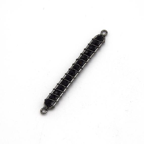 Black Spinel Bead Bezel | 42mm X 4mm Gunmetal Wire Wrapped Inclosure Pendant Connector