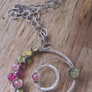 Sterling silver Watermelon Tourmaline Necklace – Galaxy Pendant – Tourmaline Jewelry – Asymmetrical Circle Pendant | Natural genuine Gemstone jewelry. Buy crystal jewelry, handmade handcrafted artisan jewelry for women.  Unique handmade gift ideas. #jewelry #beadedjewelry #beadedjewelry #gift #shopping #handmadejewelry #fashion #style #product #jewelry #affiliate #ad