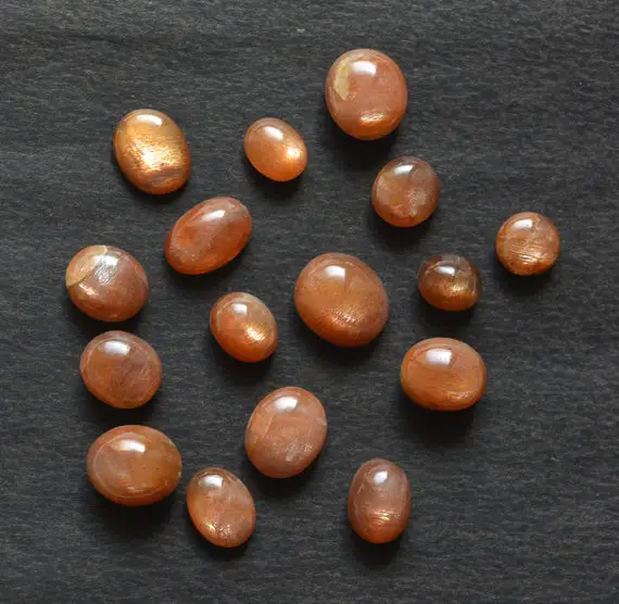 Natural Sunstone Cabochons, Tiny Cabs, Smooth Sunstone Cabs, Oval Shape And Mix Size Loose Stones, 10 Pieces Lot, 6x8 - 11x13mm#p0305
