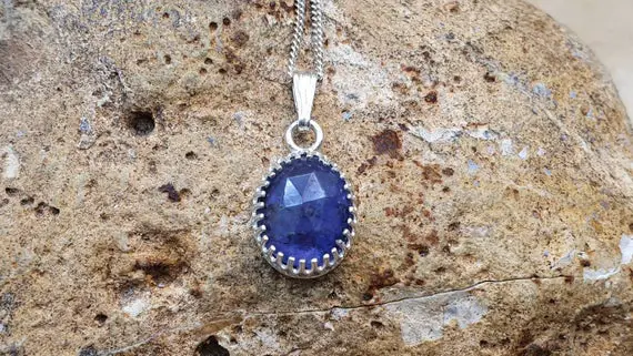 Tiny Minimalist Tanzanite Pendant. 925 Sterling Silver. Reiki Jewelry Uk. Violet Flame Necklace. December Birthstone. Oval 10x8mm Stone