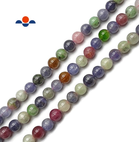 Natural Mixed Color Tanzanite Smooth Round Beads 8mm 15.5" Strand