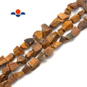Shop Tiger Eye Chip & Nugget Beads! Yellow Tiger Eye Rough Nugget Chunks Side Drill Beads 8x12mm 15.5" Strand | Natural genuine chip Tiger Eye beads for beading and jewelry making.  #jewelry #beads #beadedjewelry #diyjewelry #jewelrymaking #beadstore #beading #affiliate #ad