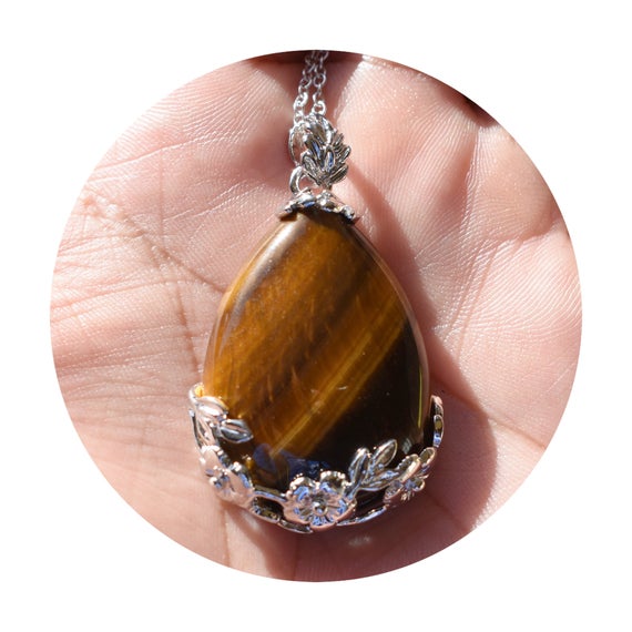 Tiger Eye Pendant Necklace, Tiger Eye Jewelry, Healing Crystal Necklace, Fortune Necklace Tiger Eye Teardrop Necklace, Gift Under 20