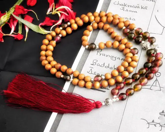 Sandalwood Necklace For Women, Red Tiger Eye Necklace For Men, Japa Mala Beads 108 Mala Necklace, Prayer Bead Necklace, Yoga Lover Gift