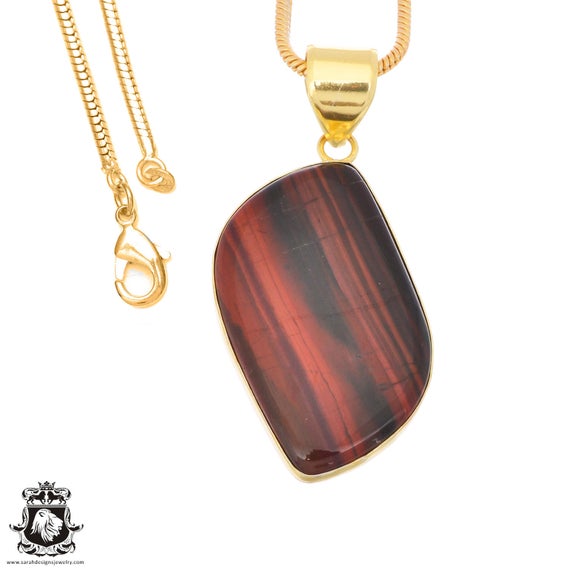 Iron Tiger's Eye Pendant Necklaces & Free 3mm Italian 925 Sterling Silver Chain Gph1389