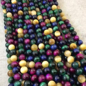 Shop Tiger Eye Round Beads! 8mm Smooth Multicolor Dyed Natural Tiger Eye Round/Ball Shaped Beads with 1mm Holes – 15.5" Strand (Approx. 48 Beads) – Quality Gemstone | Natural genuine round Tiger Eye beads for beading and jewelry making.  #jewelry #beads #beadedjewelry #diyjewelry #jewelrymaking #beadstore #beading #affiliate #ad