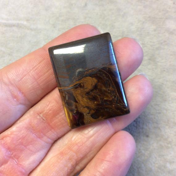 Single Ooak Natural Tiger Iron Oblong Rectangle Shaped Flat Back Cabochon - Measuring 25mm X 34mm, 6mm Dome Height - High Quality Gemstone