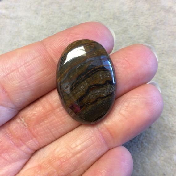 Single Ooak Natural Tiger Iron Oblong Oval Shaped Flat Back Cabochon - Measuring 20mm X 28mm, 6mm Dome Height - High Quality Gemstone