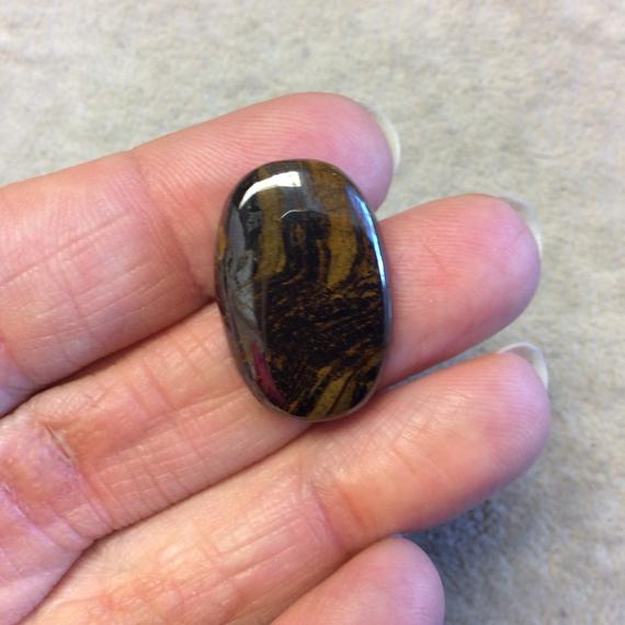 Single Ooak Natural Tiger Iron Oblong Oval Shaped Flat Back Cabochon - Measuring 18mm X 25mm, 5mm Dome Height - High Quality Gemstone