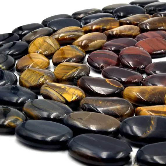 Tiger Eye Iron Beads | Smooth Oval Tiger Eye Iron Beads | Tiger Iron Gold Red Available
