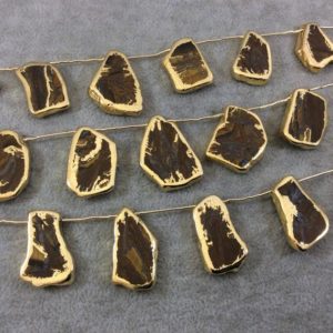 Shop Tiger Iron Beads! Tiger Iron Slab Beads with Gold Electroplated Edge – Top Drilled Beads for Jewelry Making | Natural genuine other-shape Tiger Iron beads for beading and jewelry making.  #jewelry #beads #beadedjewelry #diyjewelry #jewelrymaking #beadstore #beading #affiliate #ad
