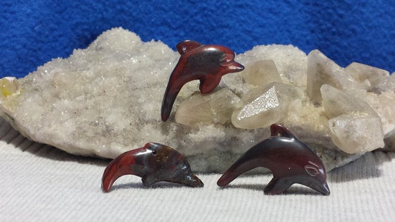 Tiger Iron Hand Carved Dolphin Beads, Around 33mm X 20mm X 9mm Natural Untreated Tiger Iron 4-6 Grams