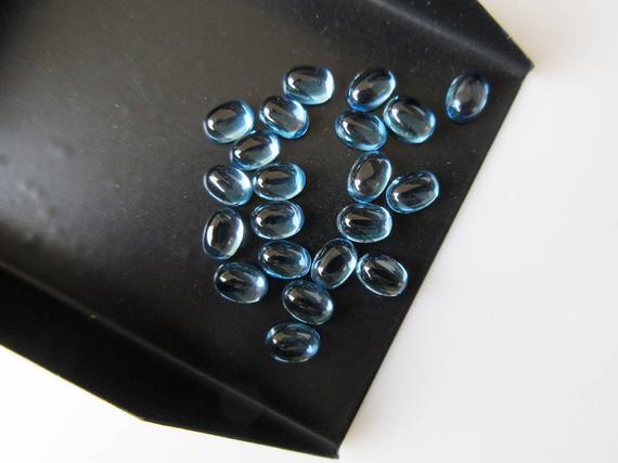10 Pieces 7x5mm Natural Swiss Blue Topaz Smooth Oval Shaped Flat Back Loose Cabochons Bb356