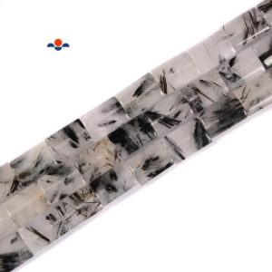 Black Tourmalinated Quartz Smooth Flat Rectangle Tube Beads 12x18mm 15.5" Strand | Natural genuine other-shape Gemstone beads for beading and jewelry making.  #jewelry #beads #beadedjewelry #diyjewelry #jewelrymaking #beadstore #beading #affiliate #ad