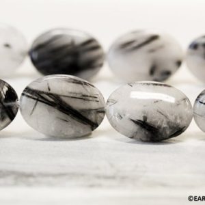 L-xl / Tourmalinated Quartz 18x25mm / 22x30mm Flat Oval Beads. 15.5" Strand Large Size Black / white Gemstone Beads For Jewelry Making | Natural genuine other-shape Tourmalinated Quartz beads for beading and jewelry making.  #jewelry #beads #beadedjewelry #diyjewelry #jewelrymaking #beadstore #beading #affiliate #ad