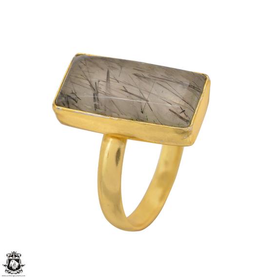 Size 10.5 - Size 12 Tourmalated Quartz Ring Meditation Ring 24k Gold Ring Gpr1511