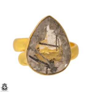 Shop Tourmalinated Quartz Rings! Size 6.5 – Size 8 Tourmalated Quartz Ring Meditation Ring 24K Gold Ring GPR1697 | Natural genuine Tourmalinated Quartz rings, simple unique handcrafted gemstone rings. #rings #jewelry #shopping #gift #handmade #fashion #style #affiliate #ad
