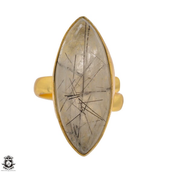 Size 6.5 - Size 8 Tourmalated Quartz Ring Meditation Ring 24k Gold Ring Gpr1502