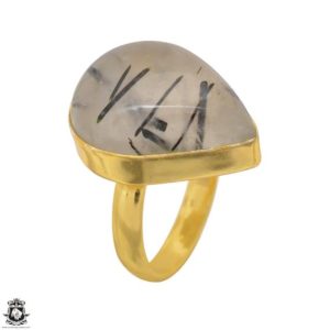 Shop Tourmalinated Quartz Rings! Size 6.5 – Size 8 Adjustable Tourmalated Quartz 24k Gold Plated Ring Gpr1504 | Natural genuine Tourmalinated Quartz rings, simple unique handcrafted gemstone rings. #rings #jewelry #shopping #gift #handmade #fashion #style #affiliate #ad