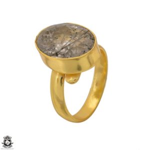 Shop Tourmalinated Quartz Rings! Size 6.5 – Size 8 Adjustable Tourmalated Quartz 24k Gold Plated Ring Gpr1550 | Natural genuine Tourmalinated Quartz rings, simple unique handcrafted gemstone rings. #rings #jewelry #shopping #gift #handmade #fashion #style #affiliate #ad