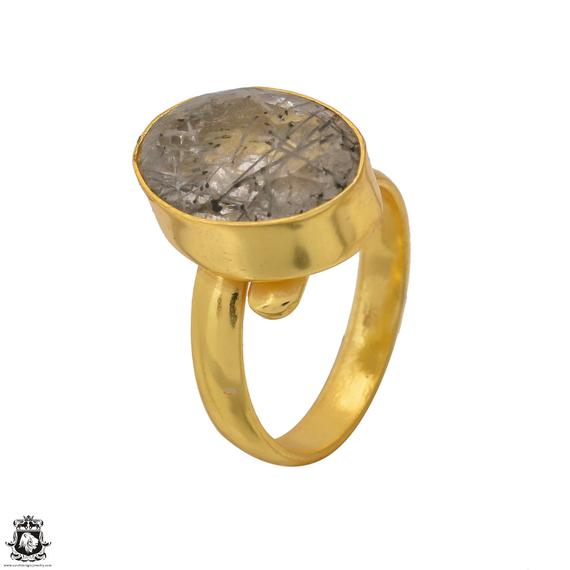 Tourmalated Quartz Ring Meditation Ring 24k Gold Ring Gpr1550