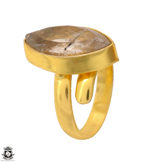 Size 7.5 - Size 9 Tourmalated Quartz Ring Meditation Ring 24k Gold Ring Gpr1694