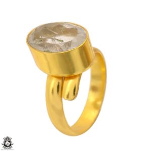 Shop Tourmalinated Quartz Rings! Size 7.5 – Size 9 Adjustable Tourmalated Quartz 24K Gold Plated Ring GPR1693 | Natural genuine Tourmalinated Quartz rings, simple unique handcrafted gemstone rings. #rings #jewelry #shopping #gift #handmade #fashion #style #affiliate #ad