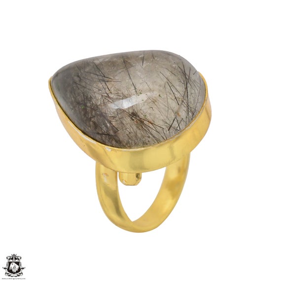 Size 7.5 - Size 9 Tourmalated Quartz Ring Meditation Ring 24k Gold Ring Gpr1501