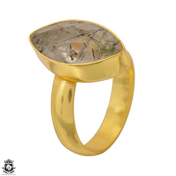 Size 8.5 - Size 10 Tourmalated Quartz Ring Meditation Ring 24k Gold Ring Gpr1551