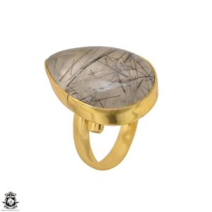 Shop Tourmalinated Quartz Rings! Size 8.5 – Size 10 Tourmalated Quartz Ring • Meditation Ring • 24K Gold  Ring GPR1512 | Natural genuine Tourmalinated Quartz rings, simple unique handcrafted gemstone rings. #rings #jewelry #shopping #gift #handmade #fashion #style #affiliate #ad