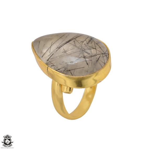 Size 8.5 - Size 10 Tourmalated Quartz Ring Meditation Ring 24k Gold Ring Gpr1512