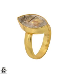 Shop Tourmalinated Quartz Rings! Size 8.5 – Size 10 Adjustable Tourmalated Quartz 24K Gold Plated Ring GPR1553 | Natural genuine Tourmalinated Quartz rings, simple unique handcrafted gemstone rings. #rings #jewelry #shopping #gift #handmade #fashion #style #affiliate #ad