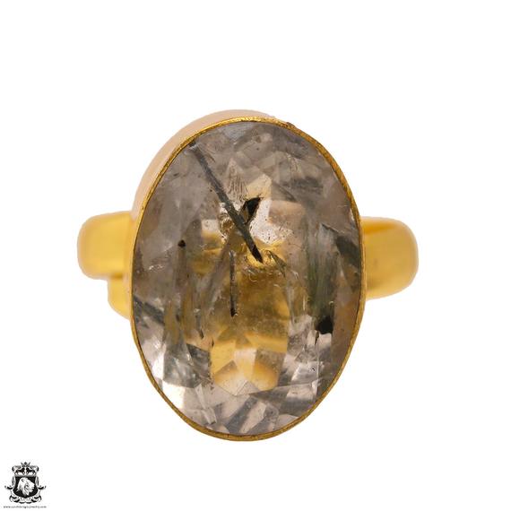 Size 8.5 - Size 10 Tourmalated Quartz Ring Ring Meditation Ring 24k Gold Ring Gpr1691