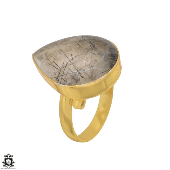 Size 8.5 - Size 10 Tourmalated Quartz Ring Meditation Ring 24k Gold Ring Gpr1505