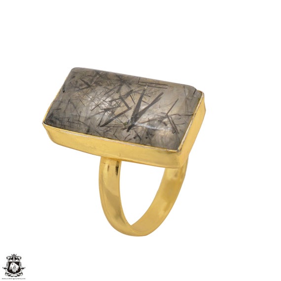 Size 8.5 - Size 10 Tourmalated Quartz Ring Meditation Ring 24k Gold Ring Gpr1507