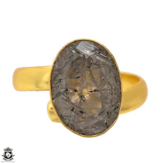 Size 9.5 - Size 11 Tourmalated Quartz Ring Meditation Ring 24k Gold Ring Gpr1695